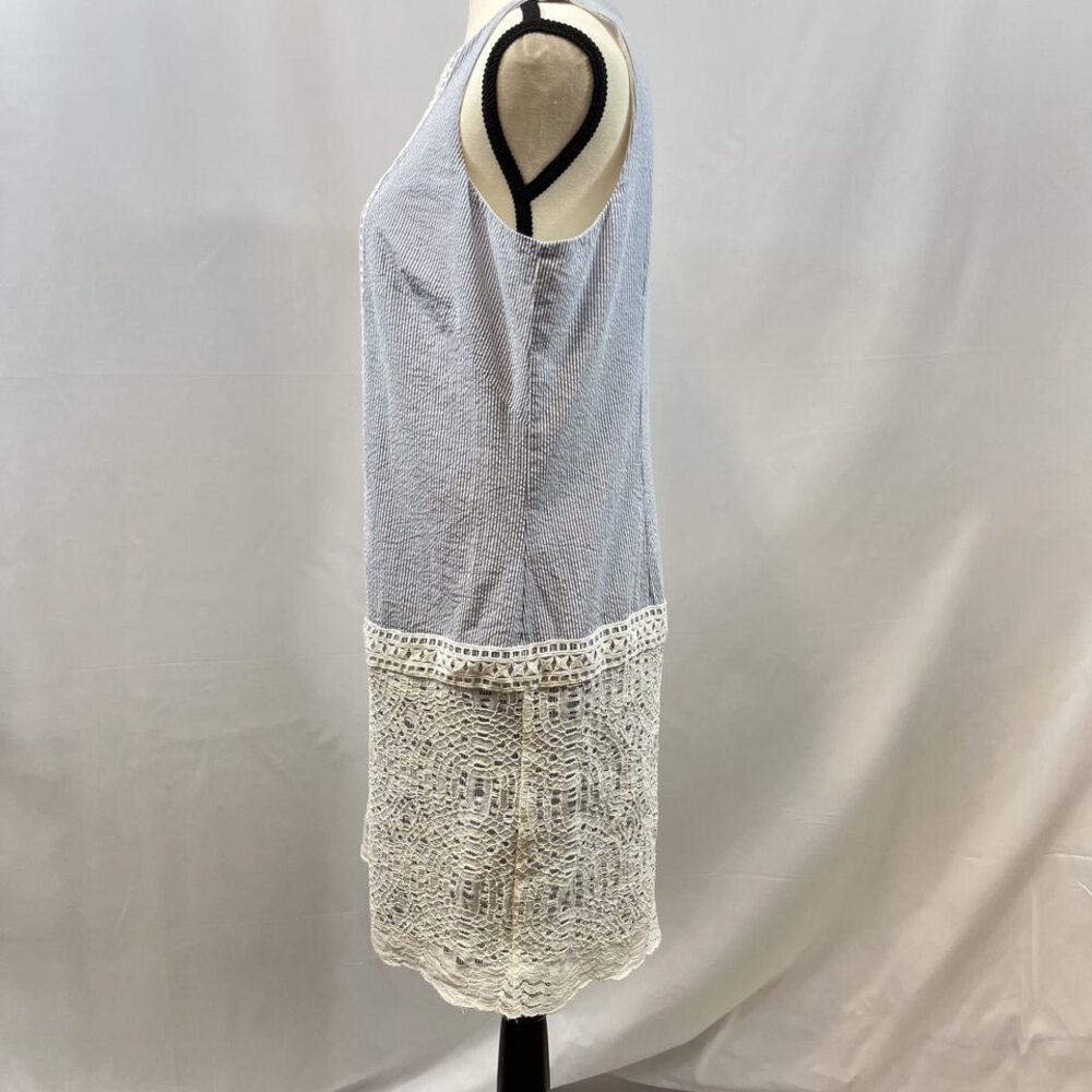 London Times sleeveless seersucker embroidered lace blue dress 10P - Picture 4 of 7